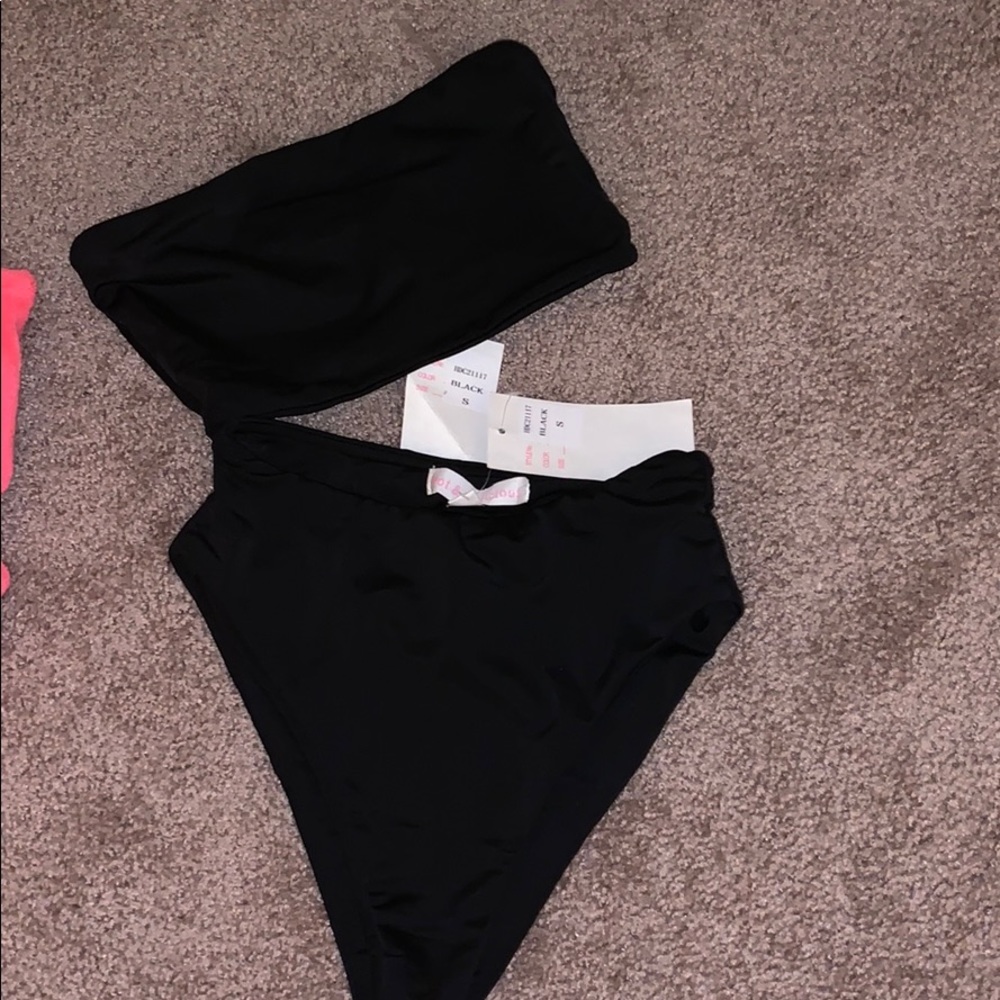 2 Piece High Waisted High Leg Black Bikini